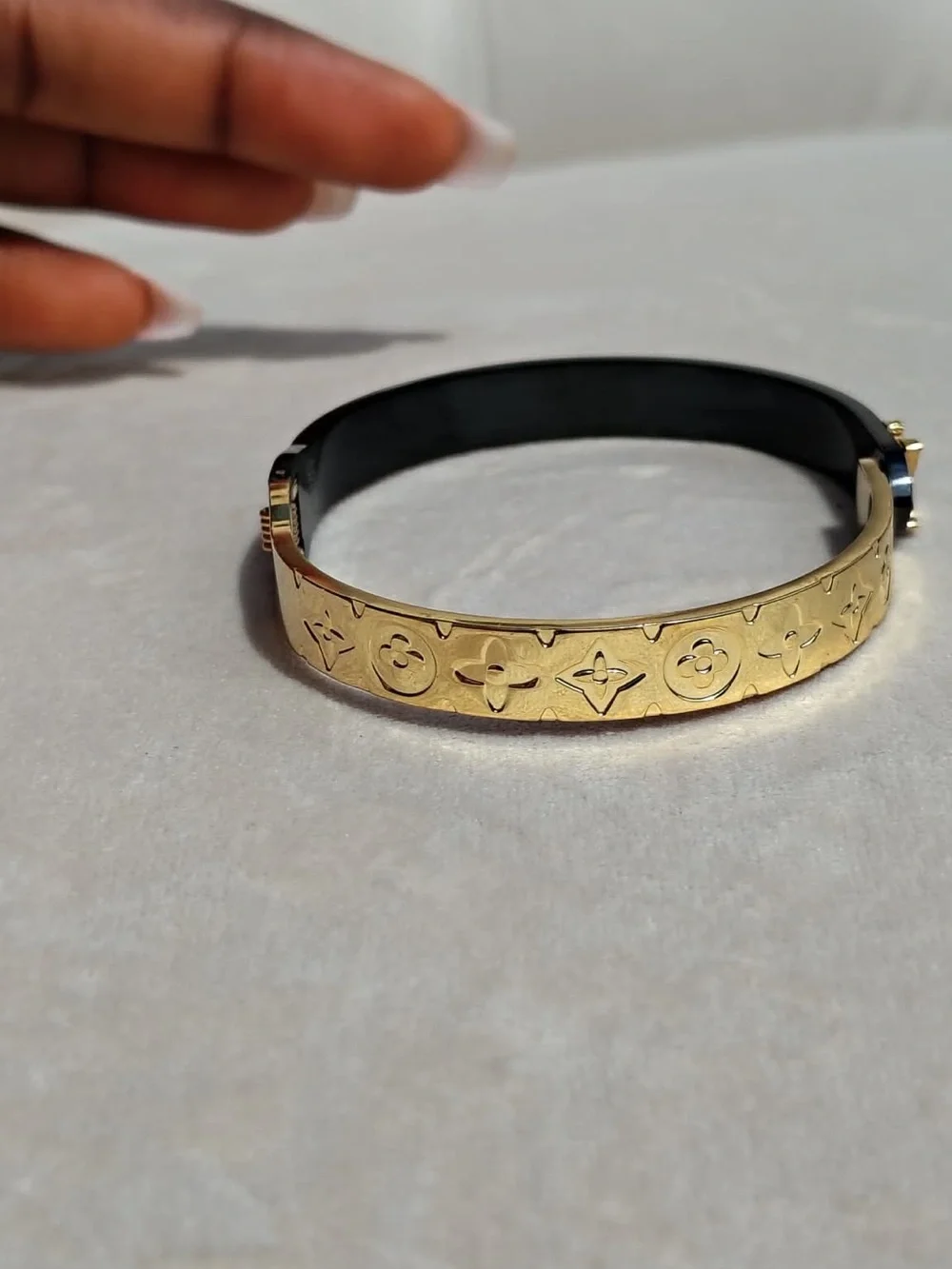 Black and Gold Monogram Cuff Bracelet